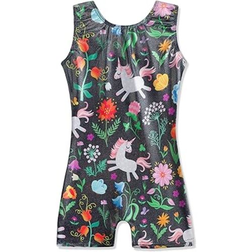 HOZIY Gymnastics Leotards with Shorts for Girls Toddlers Kids Biketard Tumbling Outfits Sparkle Unicorn Leopard Galaxy