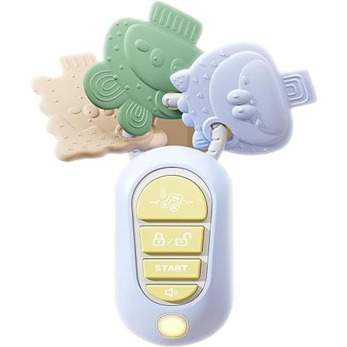 Musical Car Key Remote Toy for Babies, Kids & Toddlers - Teething, Music, Sound & Light Effects - Batteries Not Included（Blue）