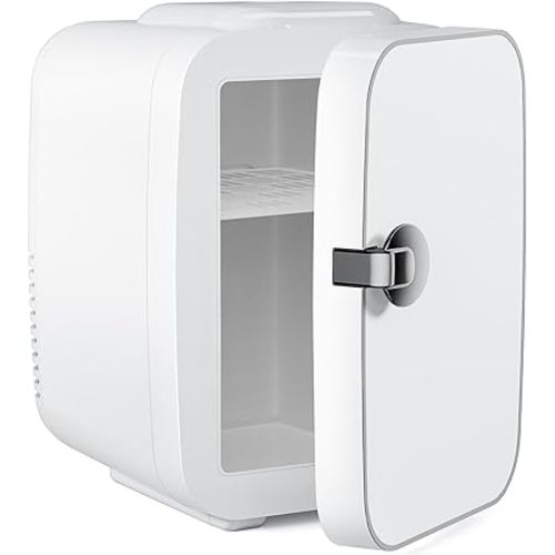 Sweetcrispy Small Refrigerator, Portable Mini Fridge 4L/6 Can Cooler & Warmer Compact Fridges for SkinCare,Food and Drinks, Bedroom, Dorm,Car,Office,White