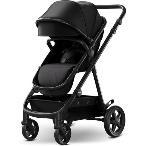 Mompush Meteor2 Baby Stroller 2-in-1 with Bassinet Mode, Compatible with Infant Car Seat Adapter Included, Full-Size Bassinet Strollers for Family Outings