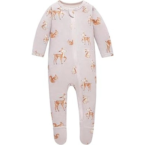 Owlivia Organic Cotton Baby Pajamas, Boys Girls Zip Front Sleep 'N Play Pjs, Footed Sleeper, Long Sleeve