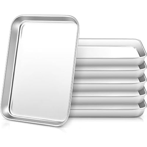 HaWare Stainless Steel Kids Plates, 6-Piece Metal Dinner Dish Set for Toddler Children, 9.4’’ x 7.3 ’’ x 1’’ Snack Food Tray Plate, Durable Baking Sheet Pan for Oven, Non-Toxic and Dishwasher Safe
