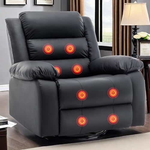 Recliner Chair, Wide Rocker Chair, Pet-Friendly Design, Large Rocking Chair with Massage and Heat,360°Swivel Nursery Rocking Chair, Oversized Recliner for Adults, Black Reclining Sofa for Living Room