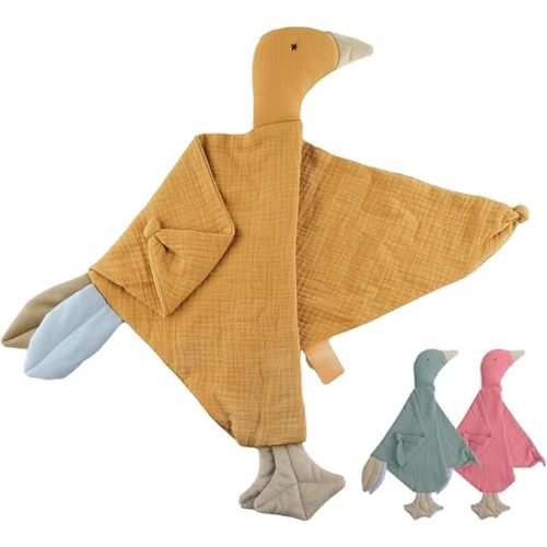 Security Blanket Loveys for Babies Boy Girl, Muslin Baby Lovey Security Blanket,Soft Breathable Organic Cotton Lovies,Unisex Newborn Toddler Goose Lovey Gifts (Ginger)