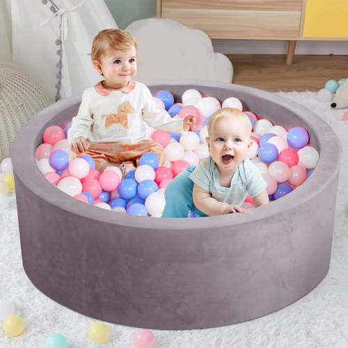 Ucradle Foam Ball Pit - Safe and Soft Play for Baby Infants and Toddlers Ages 1-3, Round Shape, No Balls Included, Gray