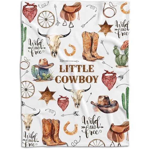 Western Blanket, Western Decor for Nursery Room, Baby Blankets for Boys Girls, Cowboy Baby Blankets, Western Baby Stuff, Soft Warm Lightweight Nursery Bed Blanket for Newborn Toddlers (02, 30x40 in)
