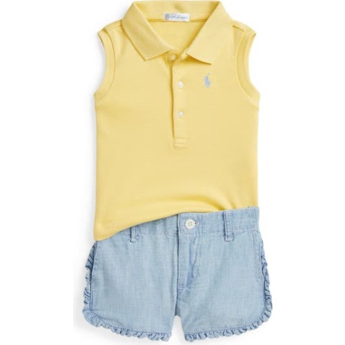 Cotton Polo & Ruffle Shorts Set, 3M