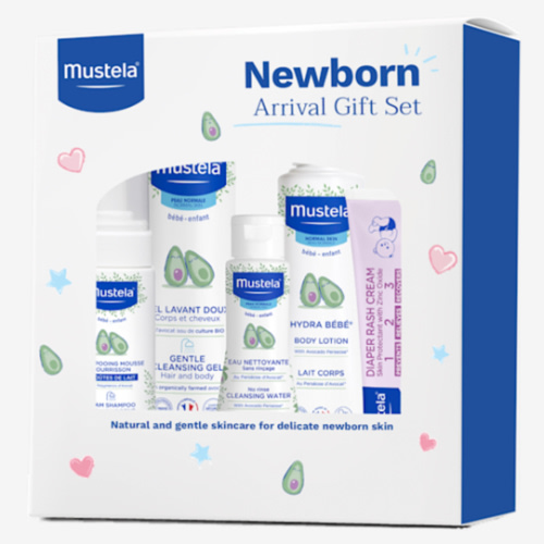 Mustela Newborn Arrival Gift Set - Baby Skincare & Bath Time Essentials - Natural & Plant Based - 5 Items Set
