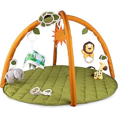 SnapPea Baby Activity Mat. Jungle Baby Play Gym Mat, Tummy Time Mat with 8 Baby Toys and Handle. Non Slip, Soft 37in Baby Play Mat. Portable Baby Gym, Infant Floor Playmat for Playroom, Nursery