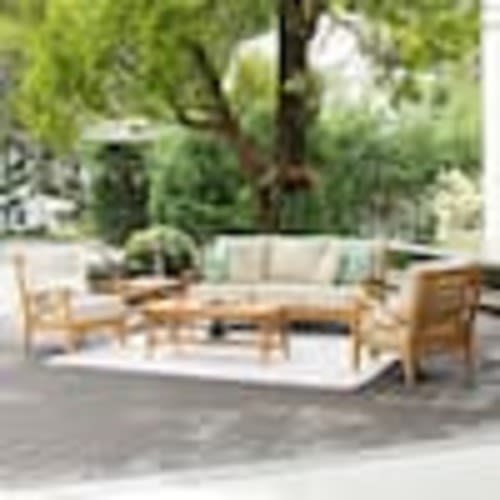 Cambridge Casual Cambridge Casual Abbington Teak Wood 5-Piece Patio Conversation Set with Tan Cushion 610161-TW-XX-TN-XX