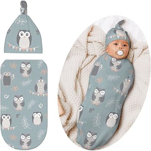 Swaddle Blanket for Baby, Swaddling Sleeping Sacks, Unisex Baby Stuff with Hat, Owl