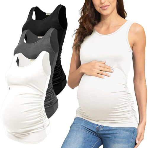 PARNIXS Summer Women's Maternity Tank Top Comfy Sleeveless Maternity Clothes (3 pcs)