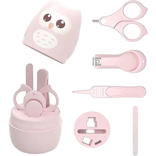 PandaEar Baby Nail Manicure Pedicure Grooming Care Kit (4 Pack)| Clippers Scissors File Tweezers | Newborn Infant Toddler Kids|1 Months Plus (Pink)