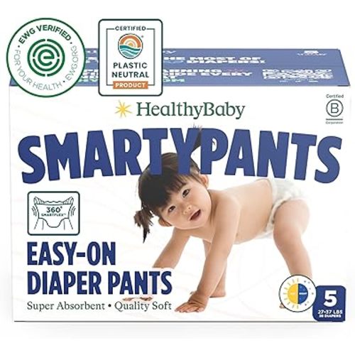 SmartyPants Pull Up Style Diapers | EWG Verified Safe & Plant-Based | Quilted 360 Waistband, Super Absorbent for Overnight Leak Protection | Training Pants by HealthyBaby | Size 5 (38 Count)