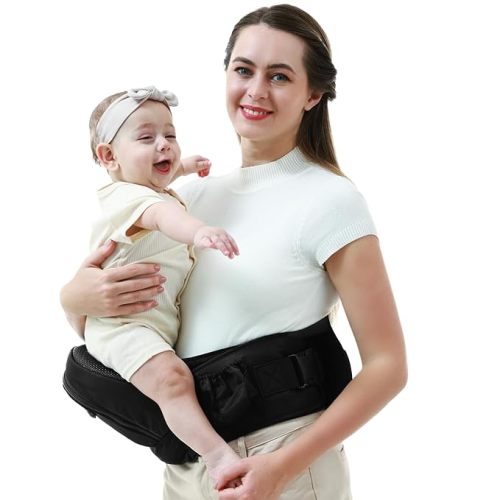 Baby Hip Carrier-Hip Carrier for Baby, Ergonomic Baby Carrier with Hip Seat, Baby Hip Seat Carrier with Adjustable Waistband & Back Support, Hip Carrier for Toddlers & Newborns up to 45lbs - Black