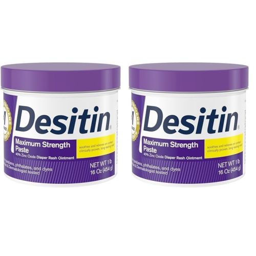 Desitin Maximum Strength Baby Diaper Rash Cream with 40% Zinc Oxide for Treatment, Relief & Prevention, Hypoallergenic, Phthalate- & Paraben-Free Paste, 16 oz (Pack of 2)