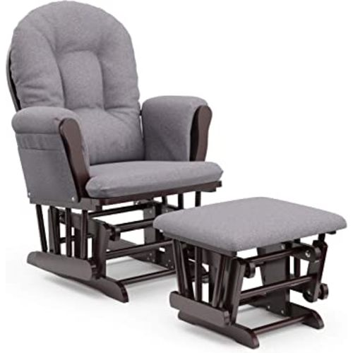 Storkcraft Premium Hoop Glider and Ottoman (Espresso Base, Gray Swirl Cushion) – Padded Cushions with Storage Pocket, Smooth Rocking Motion, Easy to Assemble, Solid Hardwood Base