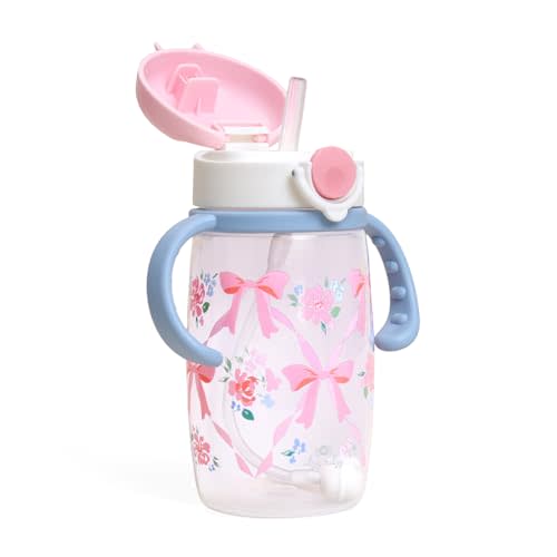 Itzy Ritzy Sippy Cup for Toddlers – Weighted Silicone Straw, Easy-Grip Handles, Snap-Close Leak-Proof Lid, BPA-Free & Dishwasher Safe – Bottle-to-Cup Transition Cup, 13oz (Ribbons & Roses)