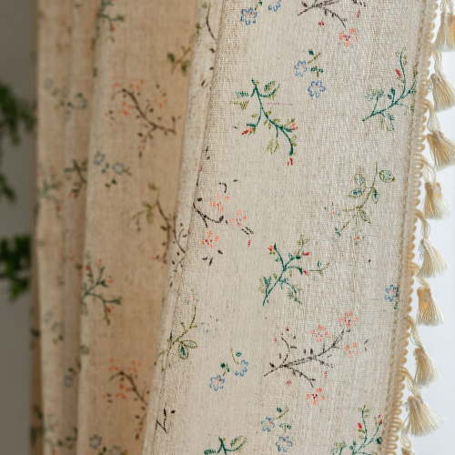 Seasonwood Floral Curtains for Living Room Rod Pocket Farmhouse Linen Curtains Beige Light Filtering 59" x 95"