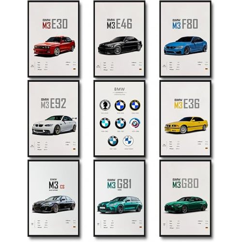 dazongweihan 9pcs Super Car Posters for Boys Room, Racing Car Wall Art for Men Guys, Sports Car Wall Decor, Race Cars Pictures Wall Decor for Bedroom Dorm Man Cave (Unframe,8x12inch) (R1)