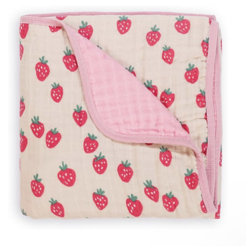 Itzy Ritzy Baby Blanket – Soft Cotton Muslin Multi-Use Blanket - Can Be Used as a Tummy Time Mat, Nursing Cover, Stroller Shade & More – Measures 30" x 40", Machine Washable (Strawberry)
