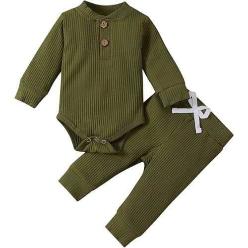 Newborn Baby Girl Boy Fall Clothes 3 6 12 18 24 Months Outfits Long Sleeve Knitted Cotton Romper & Pants Infant Winter Sets