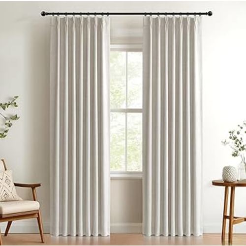 2 Pack Linen Look Textured Pinch Pleated Blackout Bedroom & Living Room, 40" W x 84" L, Beige