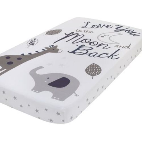 Nojo Love You To The Moon - 100% Cotton Grey And White Elephant And Giraffe Nursery Photo Op Fitted Crib Sheet "love You To The Moon And Back"