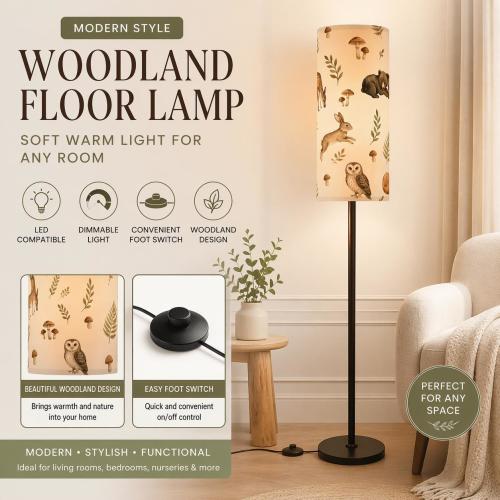 Woodland Nursery Floor Lamp Shade, Woodland Animal Nursery Lamp, Baby Room Floor Lamp, Deer Fox Bear Owl Lamp Shade, Nursery Decor
