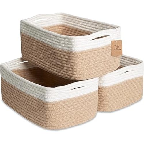NaturalCozy 13.5”x8.5”x5.5” Storage Baskets for Shelves 3 Pack | Cotton Rope Woven Small Baskets for Organizing | Small Storage Bins for Nursery, Bathroom, Closet, Cube Shelf, Decorative, Gift