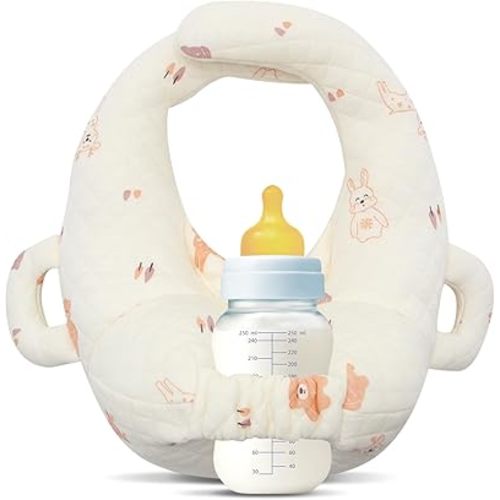 Baby Bottle Holder Hands Free BravSco, Bottle Holder for Baby Self Feeding with Adjustable Strap, Bottle Propper for Baby, Baby Nursing Pillow for Breastfeeding, Baby Self Feeding Cushion