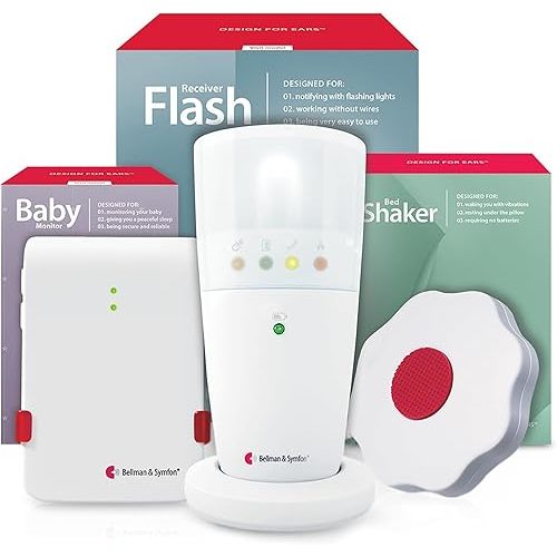 Bellman & Symfon Baby Cry Monitor with Flash Receiver and Bed Shaker – Non-WiFi Baby Monitoring System with Light & Vibration Alerts – Ideal for Deaf, Hard of Hearing and Deep Sleepers
