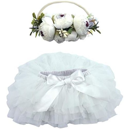 BGFKS Baby Girls Soft Fluffy Tutu Skirt with Diaper Cover,Toddler Girl Tutu Skirt Sets with Flower Headband.