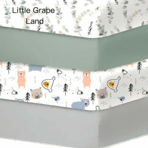 Little Grape Land Crib Sheets for Baby Boys 4 Pack, 28"x 52" Extra Soft Microfiber Crib Sheet Set for Standard Crib & Toddler Mattress Pad, Leaf/Bear/Gray/Green