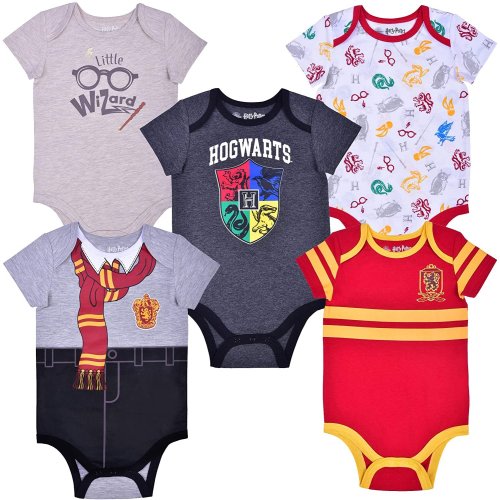 Harry Potter Boys 5 Pack Mix of Character and Roleplay Onesies, Newborn