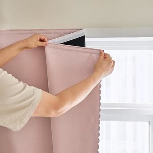 self Adhesive Portable 100% Blackout Curtains Simple and Easy to installBedroom Window Thermal Lnsulated Kitchen Room Darkening Black Small Drapes 1-Pack