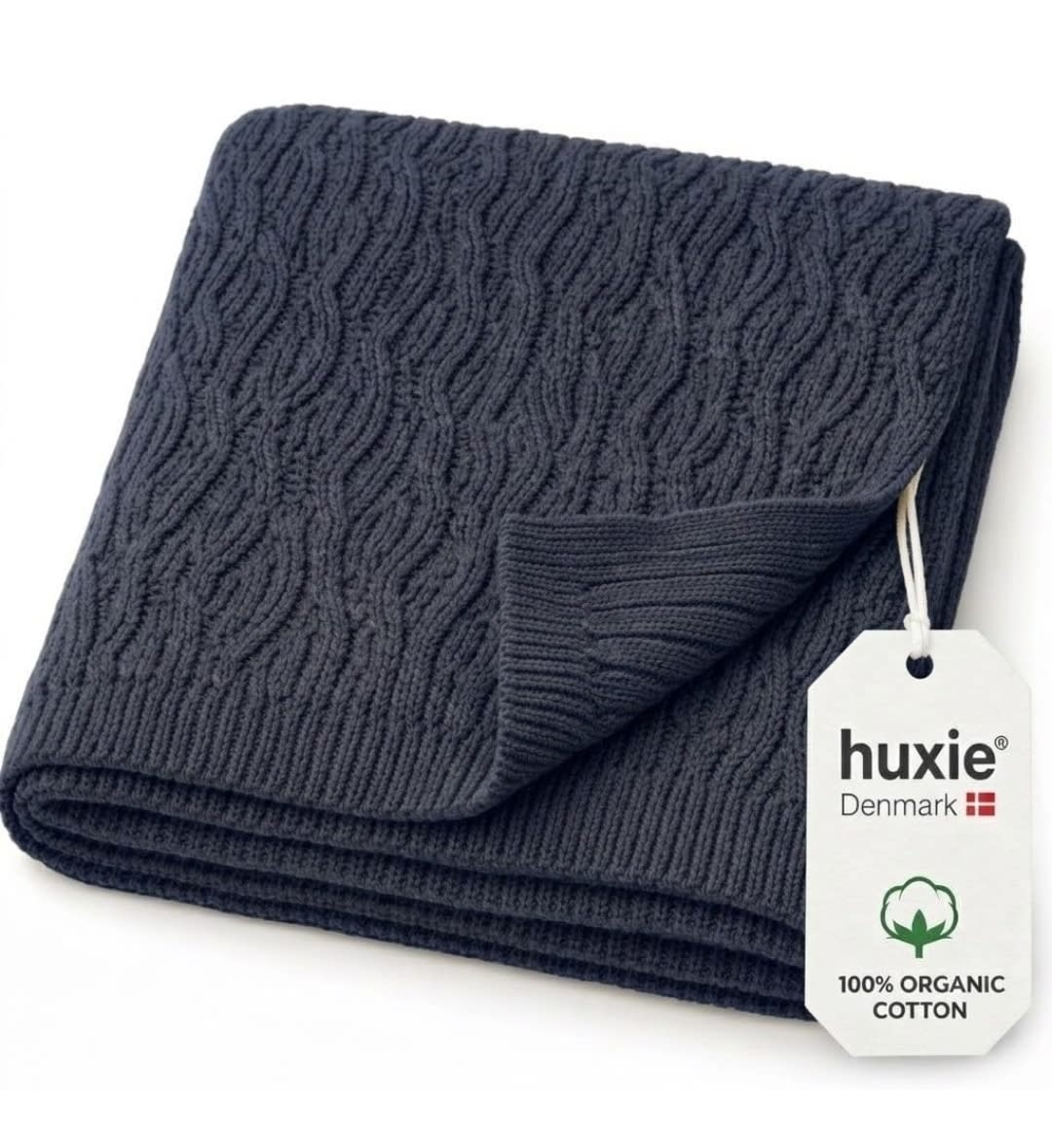 Denmark - Knitted Baby Blankets - Soft and Cozy 100% Organic Cotton Receiving Baby Blanket for Boys and Girls - Ideal for Stroller and Crib, 30 x 40 inch (Waves - North Sea Blue)