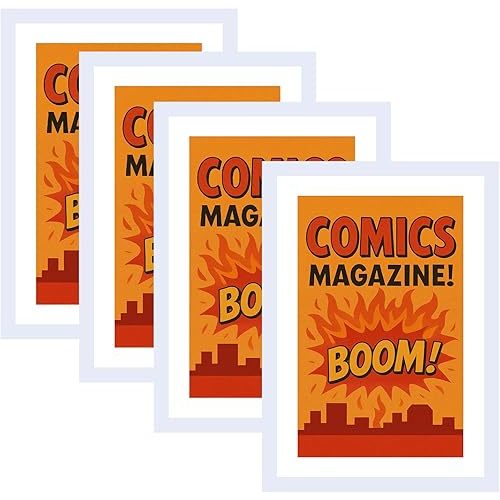 4 Pack Comic Book Frame Fits Current up to 6 3/4 x 10 1/4 Comic Book with Mat, Or 8x12 Photos Without Mat, Comic Book Display Frame with Shatter Resistant Plexiglass for Wall and Tabletop, White