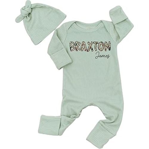 Custom Name Duck Camo Printed Baby Bodysuit And Hat Personalized Newborn Coming Soon Baby Boys Girls Shower Gift