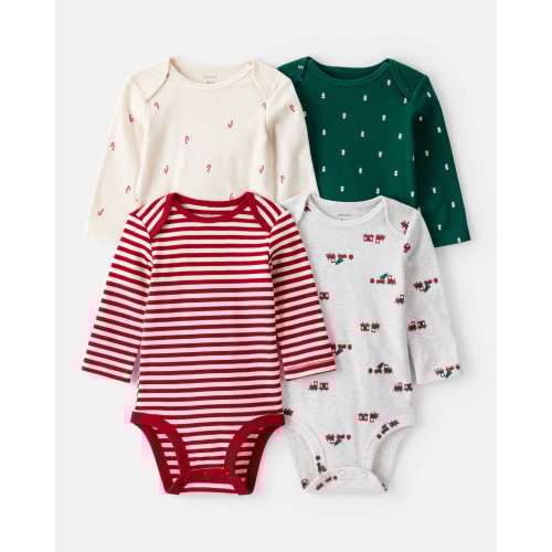 Baby Boy 4-Pack Christmas Print Long-Sleeve Multipack Bodysuits - White/Green - Carter's | Carter's