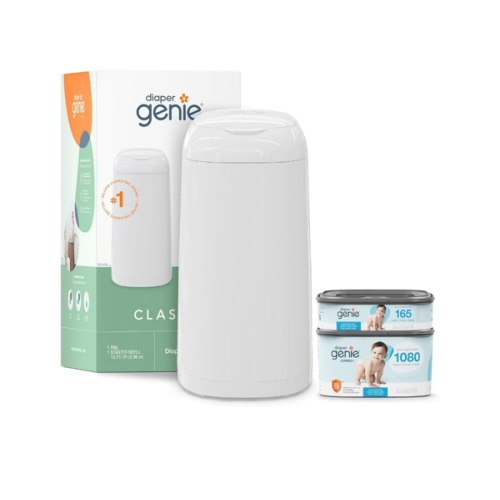 Diaper Genie Classic Diaper Pail Gift Set | Push-N-Lock Odor Control | Includes Starter Refill and Jumbo+ Refill | Holds up to 1,245 Newborn Diapers | Baby Registry Must-Have