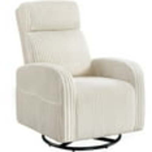 360° Swivel Glider Chair for Nursery, Rocking Chair Nursing Chair with Side Pockets, Corduroy Glider for Living Room with High Back Beige