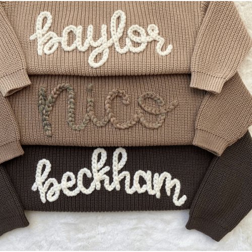 Hand embroidered kids name sweater – KnittyBaby