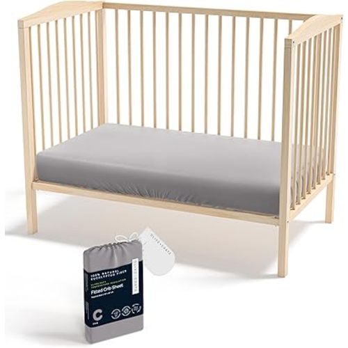 Olive + Crate Crib Sheets Luxury Eucalyptus Tencel, Naturally Organic Pure Ultra Soft and Breathable, Boys and Girls, Baby and Toddler, Deep Pockets, Stone Gray (52 x 28)