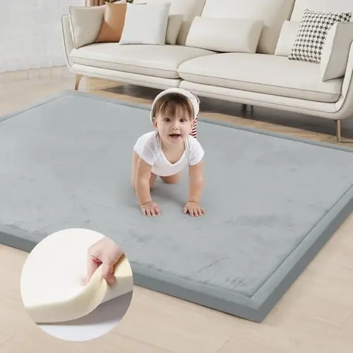 ACOMOPACK Baby Play Mat for Floor 1.3" Thick Memory Foam Play Mat 71"×79" Tummy Time Crawling with Non-Slip Bottom for Living Room,Nursery,Soft Velvet Playpen Mats for Kids,Infants(Light Grey)