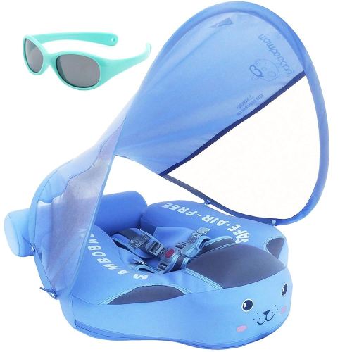 Mambobaby Float with Canopy and Tail New Upgraded Non-Inflatable Baby Pool Float Mambo Float Swim Trainer Solid Infant Swim Float Adjustable Pearl Foam Baby Swim Ring