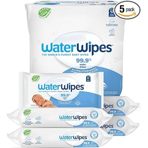 WaterWipes Sensitive+ Newborn & Baby Wipes, 3-In-1 Cleans, Cares, Protects, 99.9% Water, Unscented & Hypoallergenic, 300 Count (5 Packs)