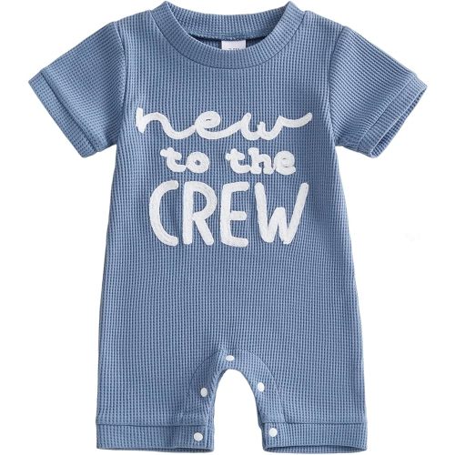 allshope Newborn Baby Boy Summer Outfit Romper Little Brother Lil Bro Embroidery Jumpsuit Cute Infant Waffle Clothes