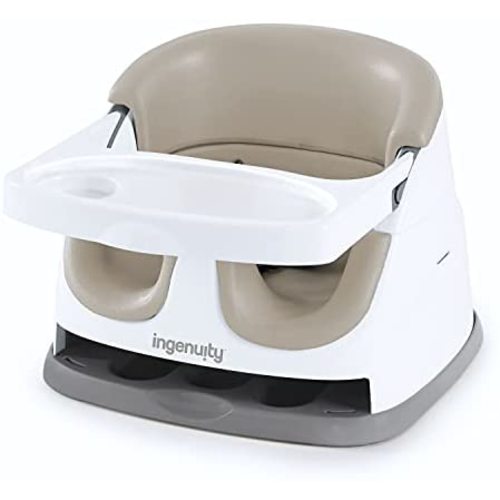 Ingenuity Baby Base 2-in-1 Booster Feeding & Floor Seat with Self-Storing Tray, Cashmere