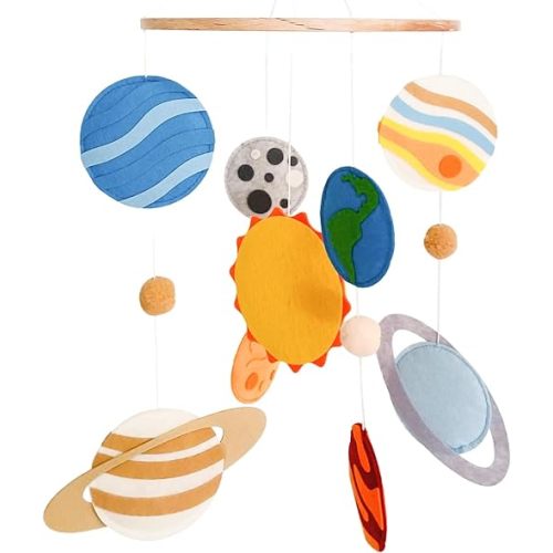 Solar System Mobile for Crib, Space Mobile Planet Mobile for Boys Girls, Baby Crib Mobile Nursery Mobile for Kids, Space Themed Nursery Decor, Space